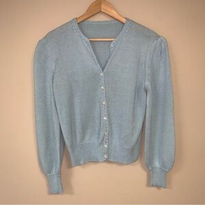 Vintage Cardigan Women’s Medium Sweater Grannycore Knit Light Blue